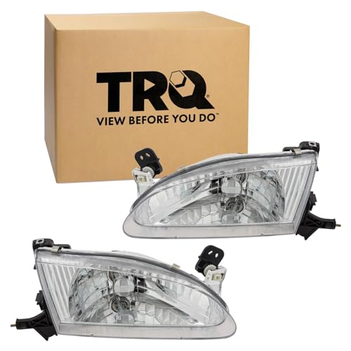 Image of TRQ 2 Piece Headlight Assembly Set Driver & Passenger Side Compatible with 1998-2000 Toyota Corolla TO2502121 TO2503121