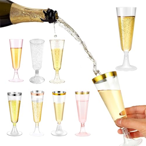 シャンパングラス 使い捨て 割れないワイングラス 150ml 25個/50個 ワイングラス プラスチック 組み立て 硬質プラスチックカップ ホリデー パーティー 旅行 ピクニック アウトドア キャンプ 新築祝い ウェディング用品 (透明,50pcs) [並