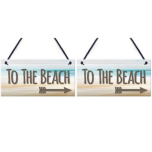 RED OCEAN To The Beach Arrow Nautical Seaside Marine Theme Hanging Plaque Sand Gift Sign (Pack of 2)
