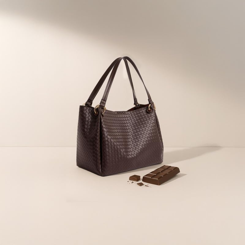 Image of Accessorize London Women's Chocolate Brown Woven Shoulder Bag