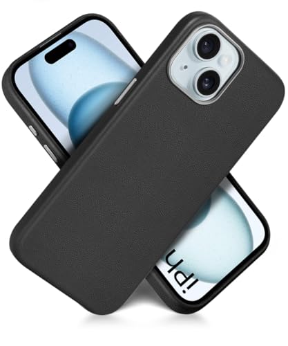 Image of WOW IMAGINE Back Cover for iPhone 15 | Shockproof Tough Leather Texture Hard Mobile Case | Ultra Slim Non-Slip Grip | Inner Velvet Fabric | Metal Camera Ring - Black