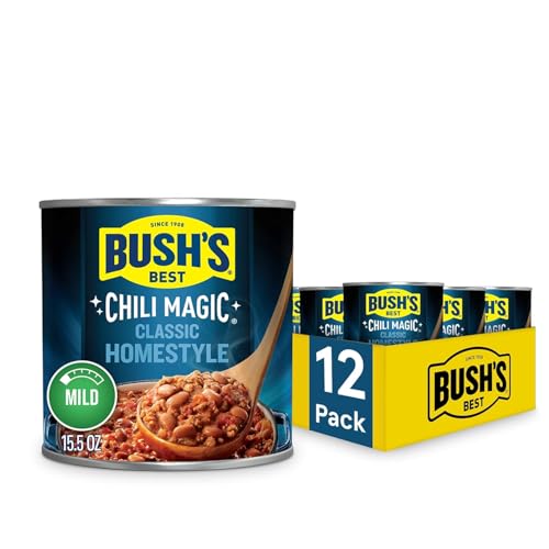 BUSH'S BEST 15.5 oz Canned Chili Magic Chili Beans Starter Classic Homestyle, Source of Plant Based Protein and Fiber, Low Fat, Gluten Free, (Pack of 12)