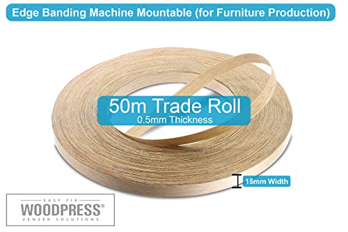 WordPress® 15 mm Eiche Echtholz Kantenumleimer mit Schmelzkleber – 50m Rolle – Einfache Anwendung zum Aufbügeln