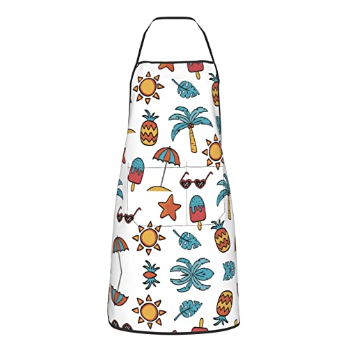 Bib Apron Summer Pineapple Tropical Ice Cream,Cooking Kitchen Adjustable Aprons Bib Apron For Restaurant Baking Crafting Gardening Bbq Grill #TOP1