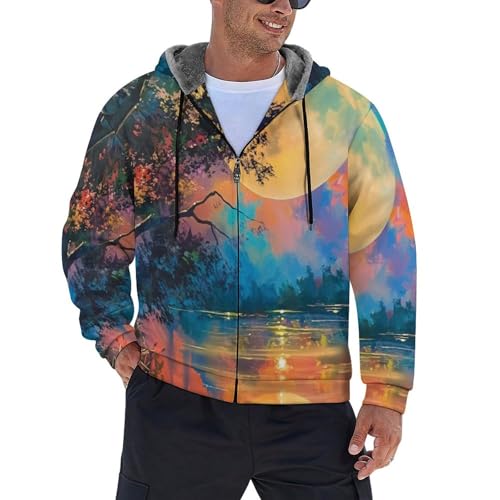 Veste polaire coupe-vent homme zippée à capuche style forêt pour l'hiver
