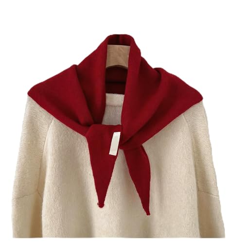 LSYZHX Wool Knitted Triangle Scarf for Women,Women's Soft Triangular Scarf, Lightweight Knitted Scarf, Neckerchief for Women and Girls (Red)