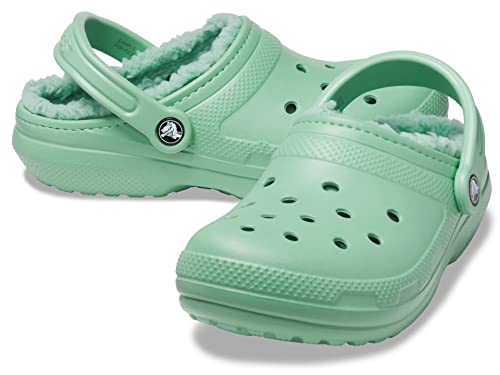 Image of Crocs Unisex-Adult Classic Lined Clog | Fuzzy Slippers, Jade Stone, 6 Men /8 Women