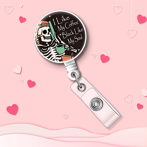 Hafhue I Like My Coffee Black Like My Soul Retractable Badge Reel With Alligator Clip Funny Badge Gift For Office Worker Boss Coworkers Nurse Doctor Occupational Therapist Firefighters Engineers #TOP4