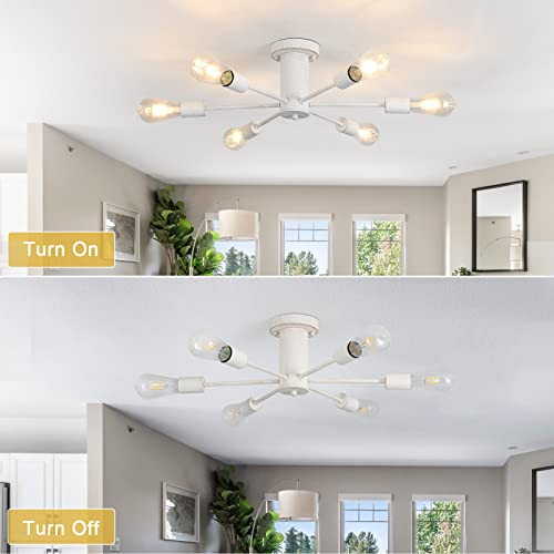 Adsensty Modern Sputnik Chandelier，6-Light Antique White Semi Flush Mount Ceiling Chandeliers Mid Century Ceiling Light Fixtures For Dining Room Bedroom Foyer Hallway Living Room #TOP6