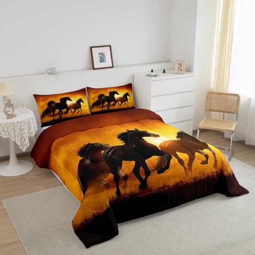 Feelyou Horse Comforter Set Twin Size Western Cowboy Comforter Horse Running in The Sunset Bedding Set Soft All Season Farm Animal Quilted Duvet Set for Kids Boys Teens Machine Washable by Feelyou - Used condition - Image 2