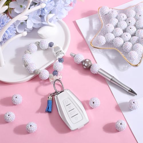 SUNNYCLUE 40Pcs Chunky Resin Rhinestone Beads 20mm White Rhinestone Round Beads Disco Ball Beads Chunky Bead Bulk Bubblegum Beads Spacer Beads for jewellery Making Bracelet Necklace Pen Craft Supplies - Image 4