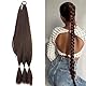 Braid Extensions Pferdeschwanz Verlängerung mit Haargummi 79 cm Lang Ponytail Geflochten Kunsthaar Haarverlängerung Zopf Haarteil für Damen Braun