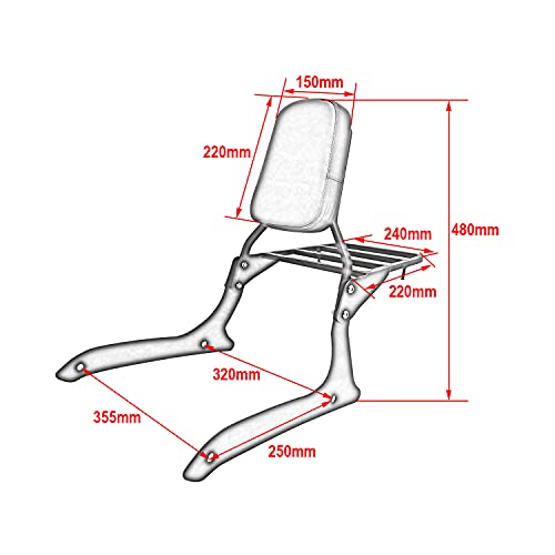 Passenger Backrest Sissy Bar & Luggage Rack Portable Compatible With Yamaha Xvs1300 Xvs1300A Midnight V-Star 2007-2015 (Chrome) #TOP1