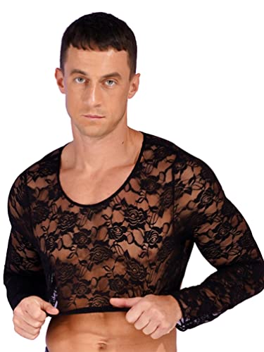 YiZYiF Sissy Mens See Through Sheer Lingerie Lace Babydoll Crop Top T Shirts Blouse Clubwear2