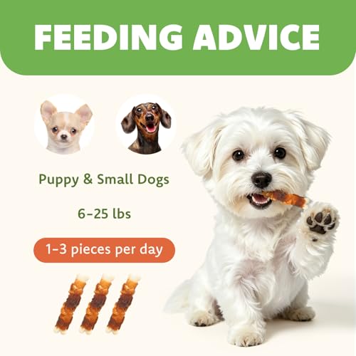 MON2SUN Golosinas para Perros Doble Sabor, Huesos de Calcio Envuelto en Pollo y Pato de 4 Pulgadas, Masticables sin Rawhide para Perros Pequeños, Huesos para Limpiar Dientes, 21.16oz (Paquete de 30) miniatura 6