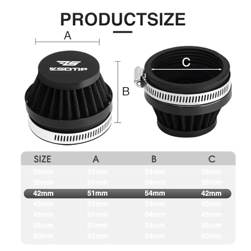 Image of 2PCS Motorcycle 42MM Air Intake Filter Universal Carburetor Air Filter Cleaner for Dirt Pit ATV SSR TTR Bike Breather Filter Fit for Many Different Carburetors (Black 42MM)