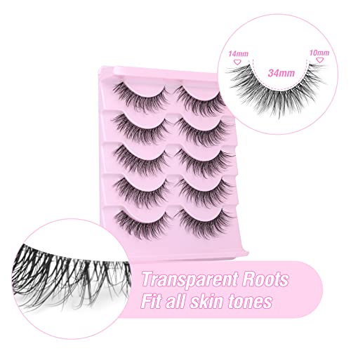 Natural Lashes Mink Clear Band Short Eyelashes 14Mm False Eyelashes Faux Mink Cat Eye Lashes Wispy Strip Eyelashes Pack By Winifred #TOP3