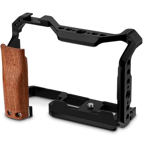 Leftfoto ZV-E10 II Upgrade Metal Cage for Sony Alpha ZV-E10 II Camera Protection Frame Rig Built-in Ergonomically Designed Wood Handle Quick-Release Plate for Arca for Vlog Video Shooting