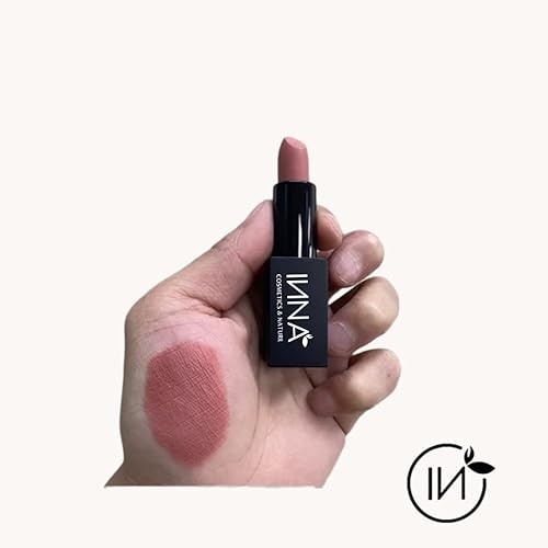Vista 10 de Inna Cosmetics & Nature - Lápiz labial mate, vegano, sin gluten, libre de crueldad, sin OMG con aceite de semilla de uva, 0.14 oz, color rubor nude