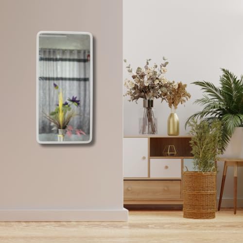 Image of Modern Elegance Rectangular Wall-Mounted Mirror Metal Framed Wall Mirror Bathroom Mirror Living Room Mirror Home Decor Mirror 18 x 36 Inches White MF 94