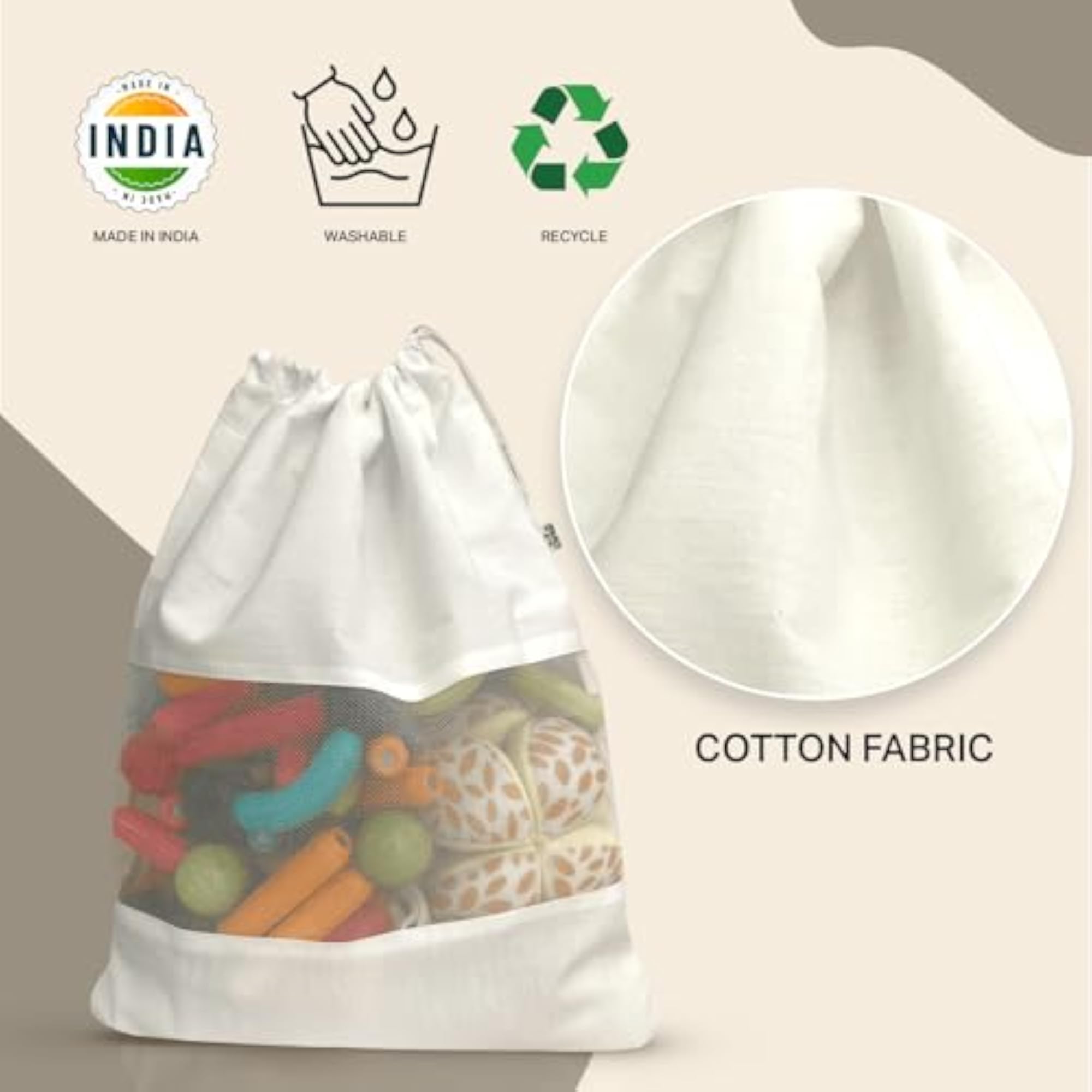 Cotton Drawstring Bag, Reusable and Washable