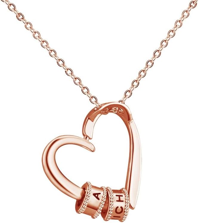 Personalized 1-5 Beads Necklace for Women, Custom Family Names Heart Necklace, Mothers Jewelry Gifts for Her Mom Mother