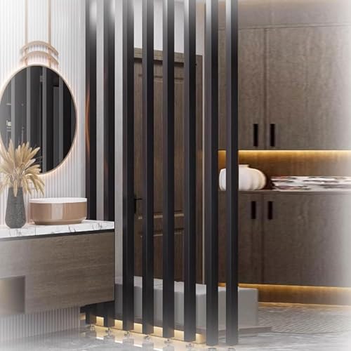 Separador de habitación, 8 unidades, ajustable, 70-240 cm de alto, separador temporal de pared de piso a techo, listones de madera, instalación sin taladro, valla de privacidad negra para el hogar