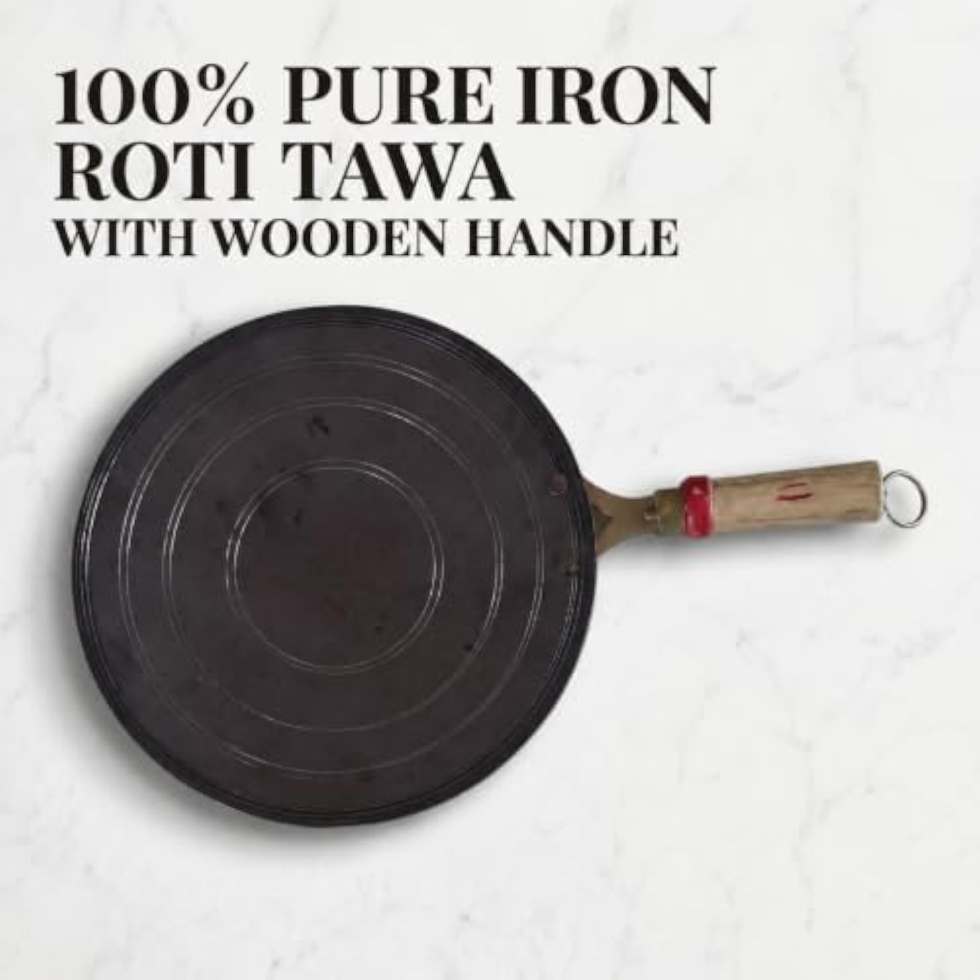 Pre-Seasoned Iron Tawa for Roti/Chapathi with Wooden Handle