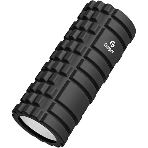 Gruper フォームローラー 筋膜リリース グリッドフォームローラー ヨガポール トレーニング スポーツ フィットネス ストレッチ器具 収納バッグ 日本語説明書付 (黒)