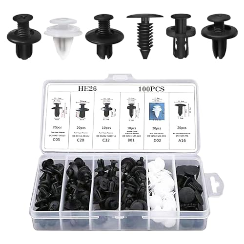 awlbed 100 PCS Car Bumper Retainer Clips, Rivet Clip with Removal Tool, Fasteners Replacements, Push-in Vehicle Parts, Automotive Repair Kit, Universal for Most Cars, Trucks, SUVs (Multicolored)