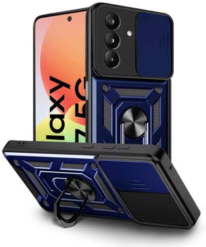Image of WOW IMAGINE Tough Armor Bumper Mobile Back Case for Samsung Galaxy M47 5G | Sliding Camera Cover | Shock Proof 360 Protection | Hybrid PC + TPU | Ring Holder with Kickstand - Blue
