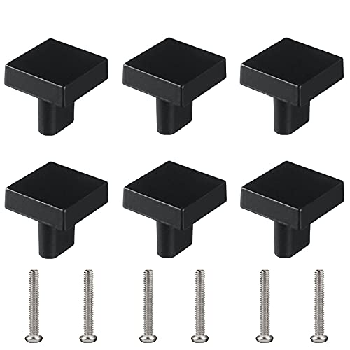 Niaciswe Lot de 6 boutons de tiroir carrés pour meubles - Trou unique - Petite poignée moderne - Noir - Avec vis assorties
