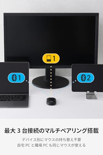 エレコム ワイヤレスマウス 静音 Slint Bluetooth 無線2.4GHz 3台マルチペアリング 薄型 軽量 充電式 Mサイズ ブラック M-TM25MBMSABK