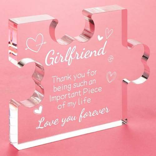 Funnli Valentines Day Gifts for Her Girlfriend Acrylic Puzzle Plaque - Anniversary Birthday Gift for Her - Girlfriend Birthday Card Gifts 3.35 x 2.76 Inch Desk Decorations