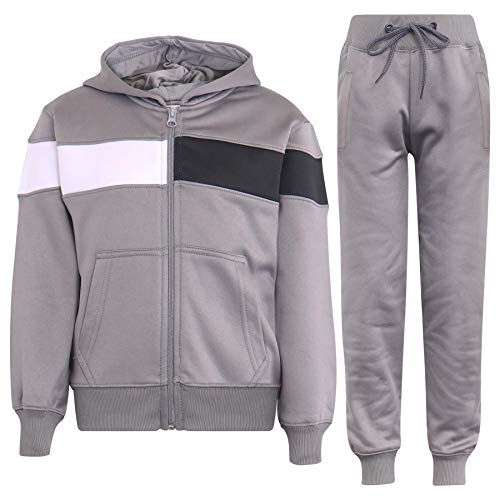A2Z 4 Kids Girls Boys Unisex Tracksuit Designer's Contrast Panelled - T.S Plain 106 Steel Grey 9-10