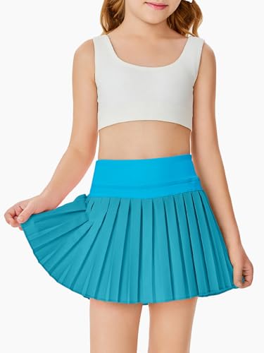 Image of Haloumoning Girls Pleated Skirts with Shorts Athletic Tennis Skorts Sport Performance Skirt with Pockets 4-14 Years