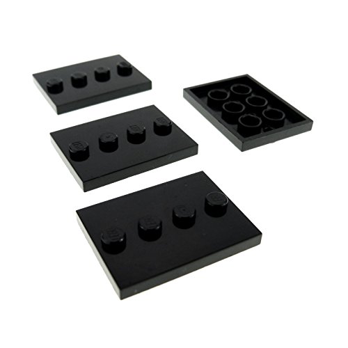 4 x Lego System Bau Platte schwarz 3 x 4 Fliese mit 4 Noppen in der Mitte Figur Base Stand 88646