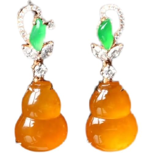 Boucles d'oreilles gourde en argent S925 et jade jaune naturel pour femme