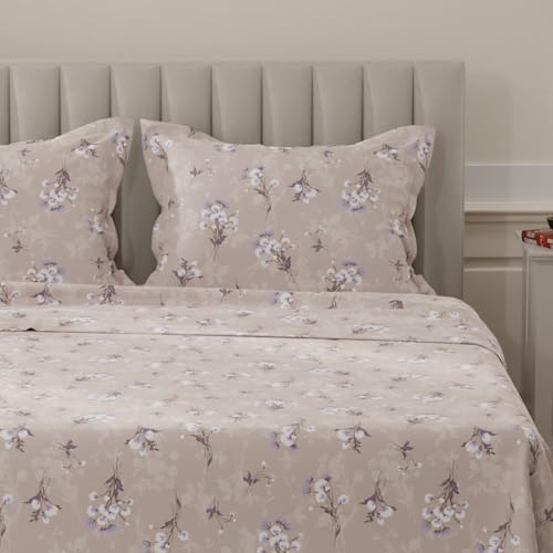 Image of Layers 100% Cotton Bedsheet for King Size Bed | Lumina Floret Collection | 144 TC Soft & Breathable | Printed with 2 Pillow Covers | Wrinkle Free & Colorfast | 3 Piece Bedding Set - Purple