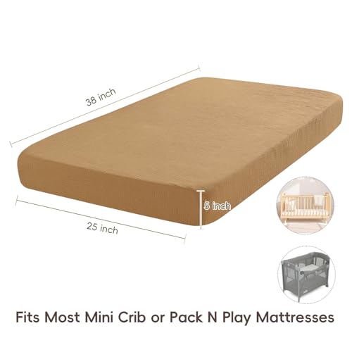 Image of david's kids Muslin Mini Crib Sheets, 2 Pack Cotton Pack N Play Sheets for Boys Girls Neutral, Soft Breathable Baby Sheets Fit Pack N Play, Playard and Mini Crib Mattresses, Giraffe