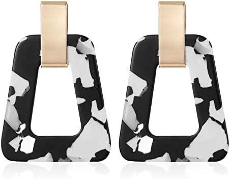 Acrylic Geometric Statement Earrings - Mottled Resin Lightweight Dangle Earrings for Party or Vacation (BLACK)