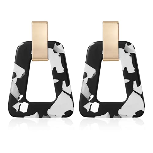 Acrylic Geometric Statement Earrings - Mottled Resin Lightweight Dangle Earrings For Party Or Vacation (Black) #TOP3