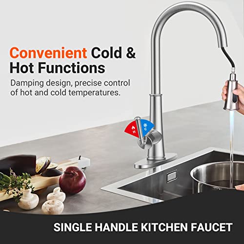Kitchen Faucet Led Light, Lepo Pull Out Kitchen Sink Faucet Brushed Nickel, High Arc Single Handle Faucets Stainless Steel Kitchen Utility Rv Bar Faucets With Pull Down Sprayer And Deck Plate #TOP6