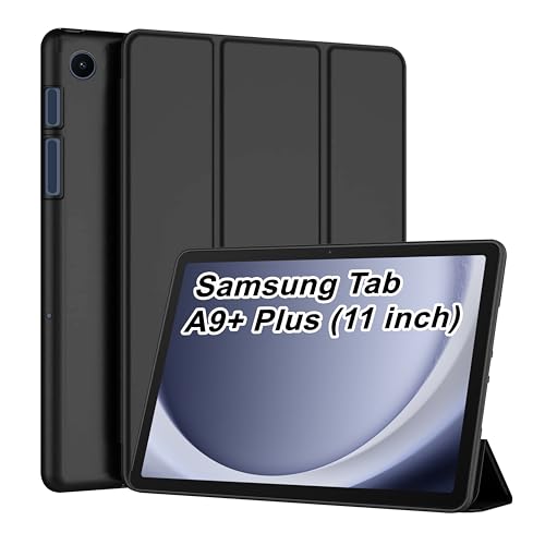 Image of CEDO Tri-Fold for Samsung Tab A9+ Plus (11 in) Smart Case Flip Cover with Multi Viewing Angles Stand | Leather Finish | Heat Dissipation | TPU Backcover (Black)
