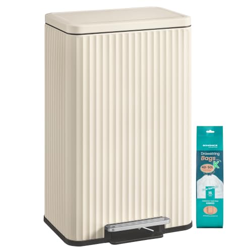 SONGMICS Poubelle 50L inox avec couvercle et seau ULTB586LZ01