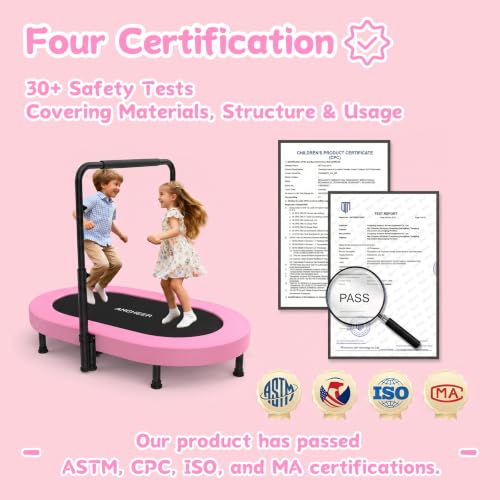 Image of ANCHEER 56 inch Double Mini Trampoline for Kids, Foldable, Indoor, Handlebar