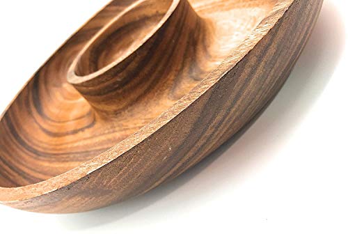 WEBHUSHI Acacia Wood Chip and Dip Specialty Salsa Bowl Plate Tray 10' D x 1.5" Thick (Brown)