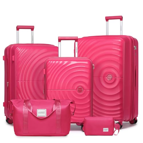 Image of LARVENDER Luggage Sets 5 Piece Set Suitcase Hardshell Expandable Carry On | ABS+PC, Suitcase Set for Women, Spinner Wheels, Durability, Lightweight, Telescopic Handle, Family Travel Luggage Set