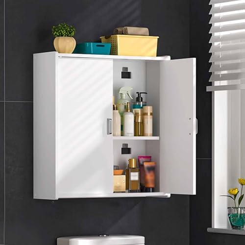 Eco-Friendly PVC Over Toilet Storage Cabinet - Wall-Mounted Bathroom Organizer with Doors, Waterproof Minimalist Design, White - Space-Saving Solution for Small Bathrooms