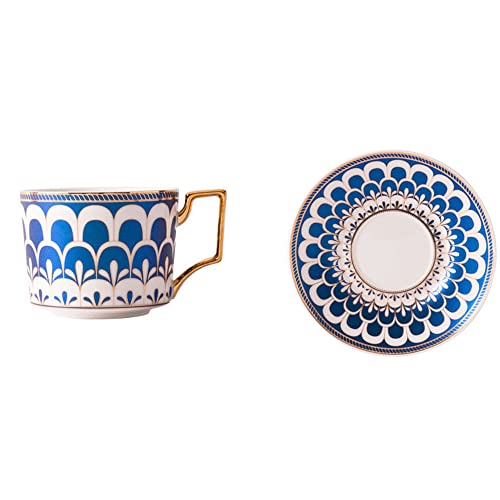 Ensemble tasse à thé et soucoupe de style européen, 250 ml, tasses à café en porcelaine anglaise avec soucoupe et cuillère dorée (bleu) Cover